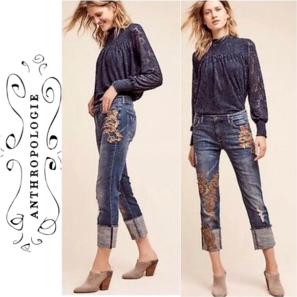 Anthropologie Denim - ANTHRO Pilcro High-Cuff Hyphen Applique Jeans